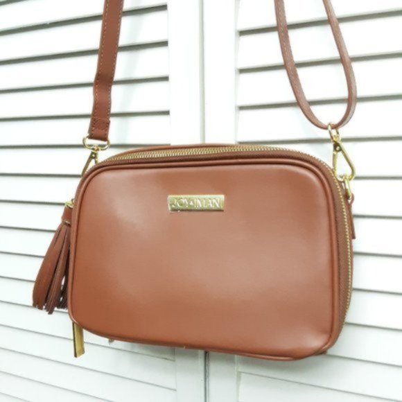 *SOLD* NWOT Joy & Iman Leather RFID Crossbody Bag Brown - Picture 2 of 8
